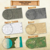 Dungeon-Cobblestone-Moss-Beach-Desert-Tundra - 3 Pack Double Sided Dry Erase Grid Mat - 24"x36"