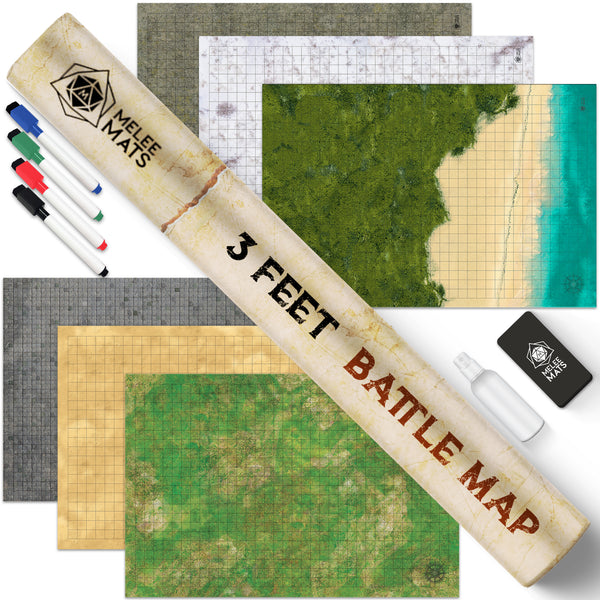 Dungeon-Cobblestone-Moss-Beach-Desert-Tundra - 3 Pack Double Sided Dry Erase Grid Mat -  24"x36"