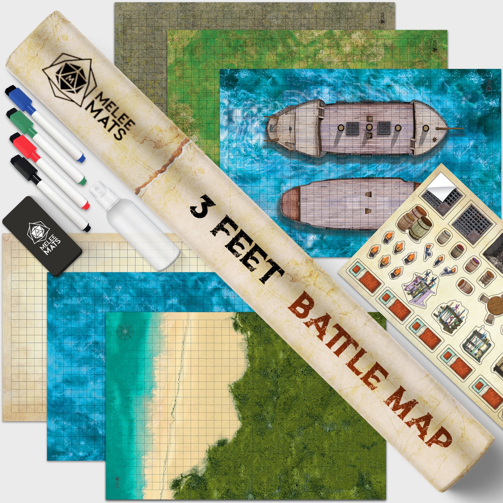 Ship Multi Set - 3 Pack Double Sided Dry Erase Grid - 24