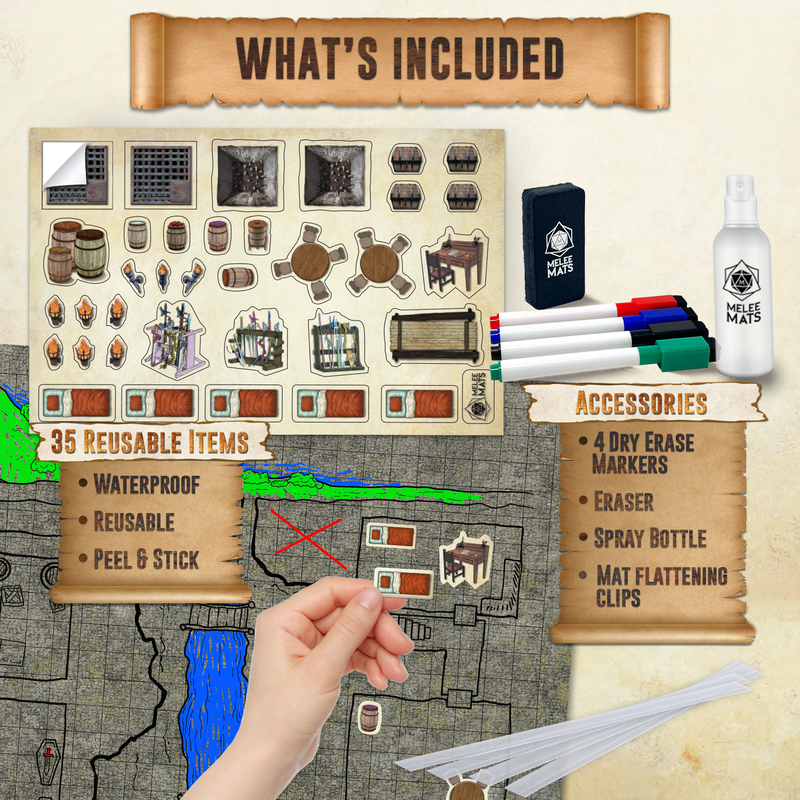 Dungeon-Cobblestone-Moss-Beach-Desert-Tundra - 3 Pack Double Sided Dry Erase Grid Mat -  24"x36"