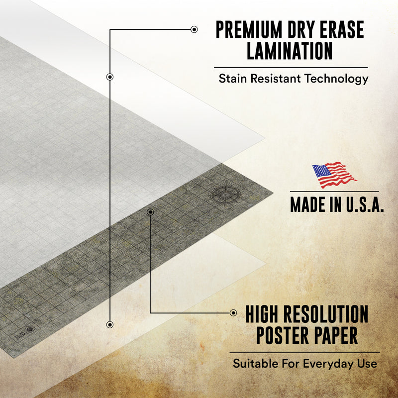 Dungeon-Cobblestone-Moss-Beach - 2 Pack Double Sided Dry Erase Grid Mat - 24"x36"